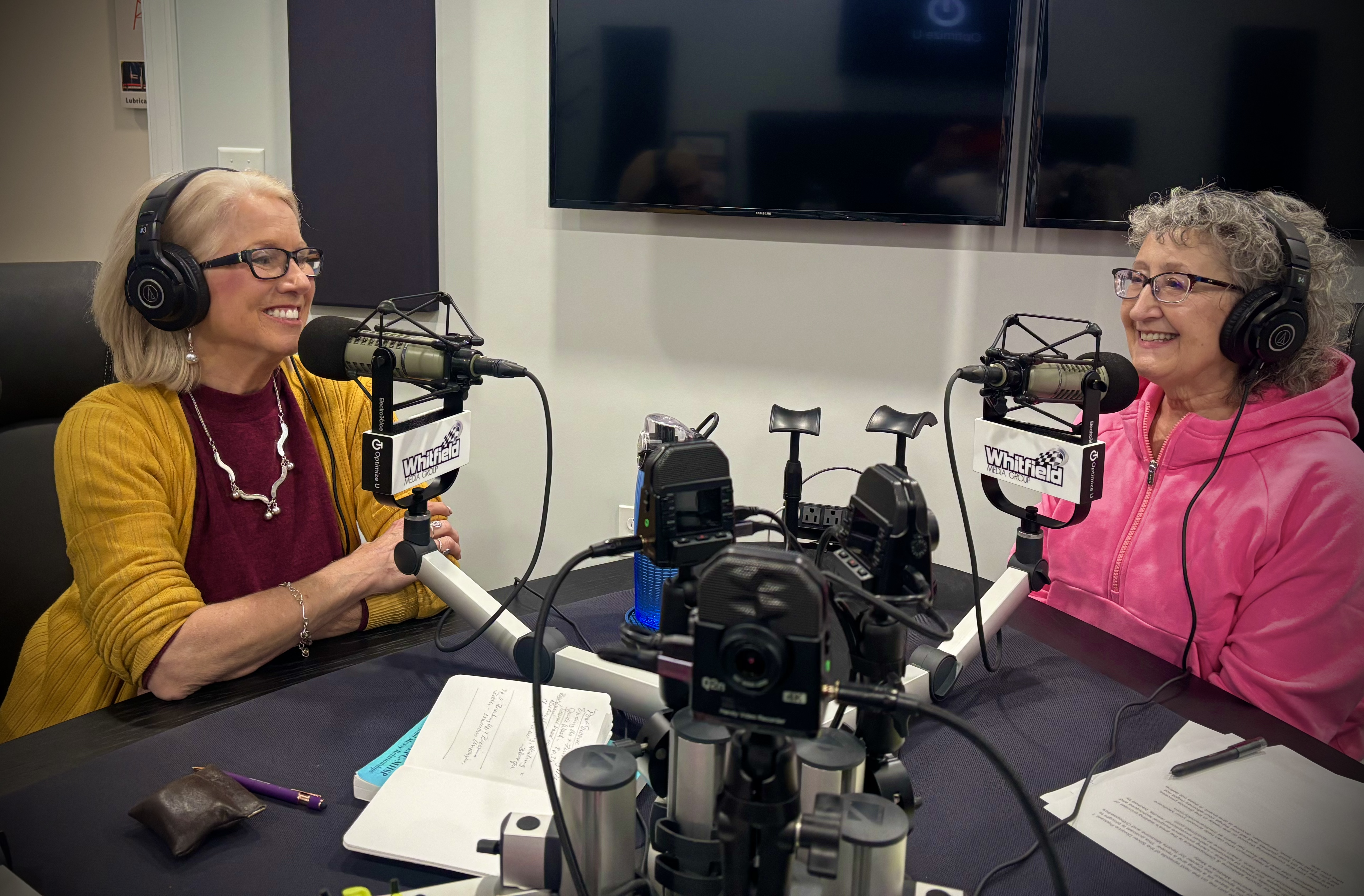 Recording studio 2 women at microphones